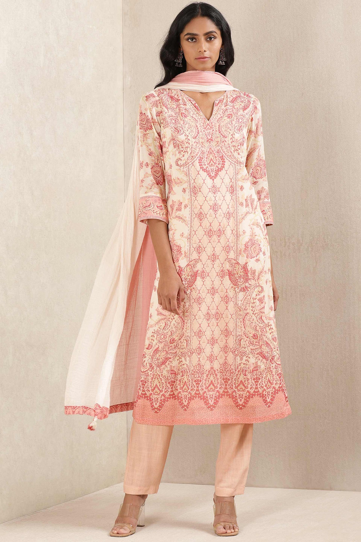 ritu kumar Embroidered Kurta With Pant And Dupatta pink festive indian designer wear online shopping melange singapore