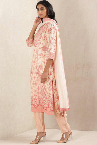 ritu kumar Embroidered Kurta With Pant And Dupatta pink festive indian designer wear online shopping melange singapore