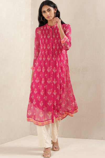 ritu kumar Pink Floral Print Kurta With Camisole festive indian designer wear online shopping melange singapore