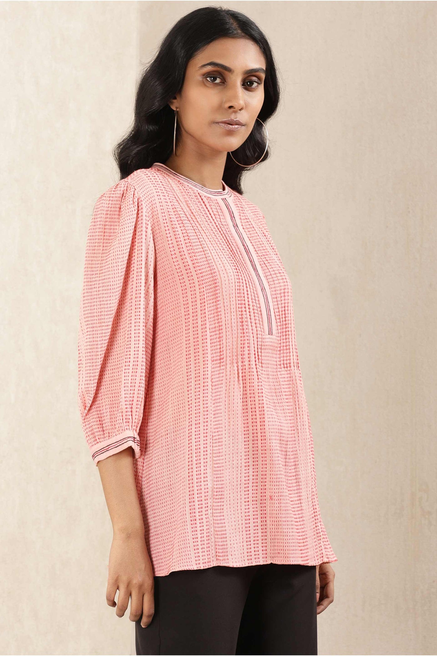 ritu kumar Pink Stripe Cotton Kurti online shopping melange singapore indian designer wear