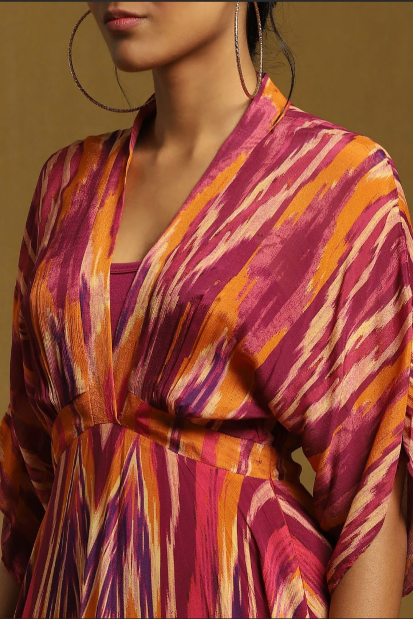 Ritu Kumar Purple Ikat Print Kaftan Long Dress With Inner Indian designer wear online shopping melange singapore