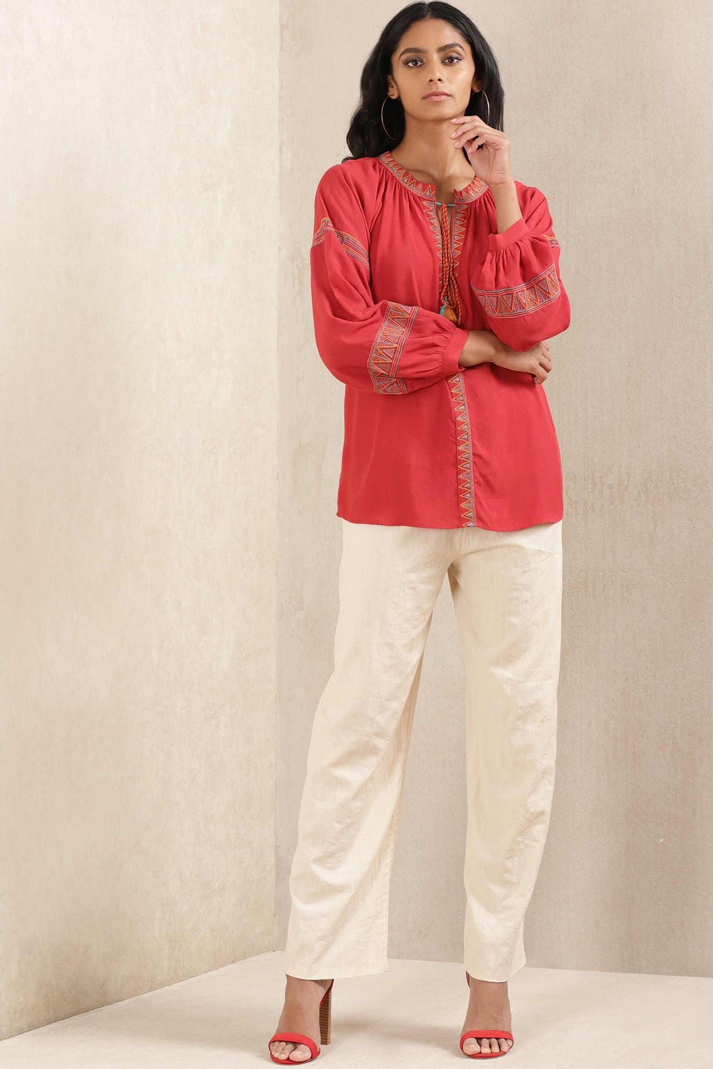 ritu kumar Red Embroidered Kurti online shopping melange singapore indian designer wear