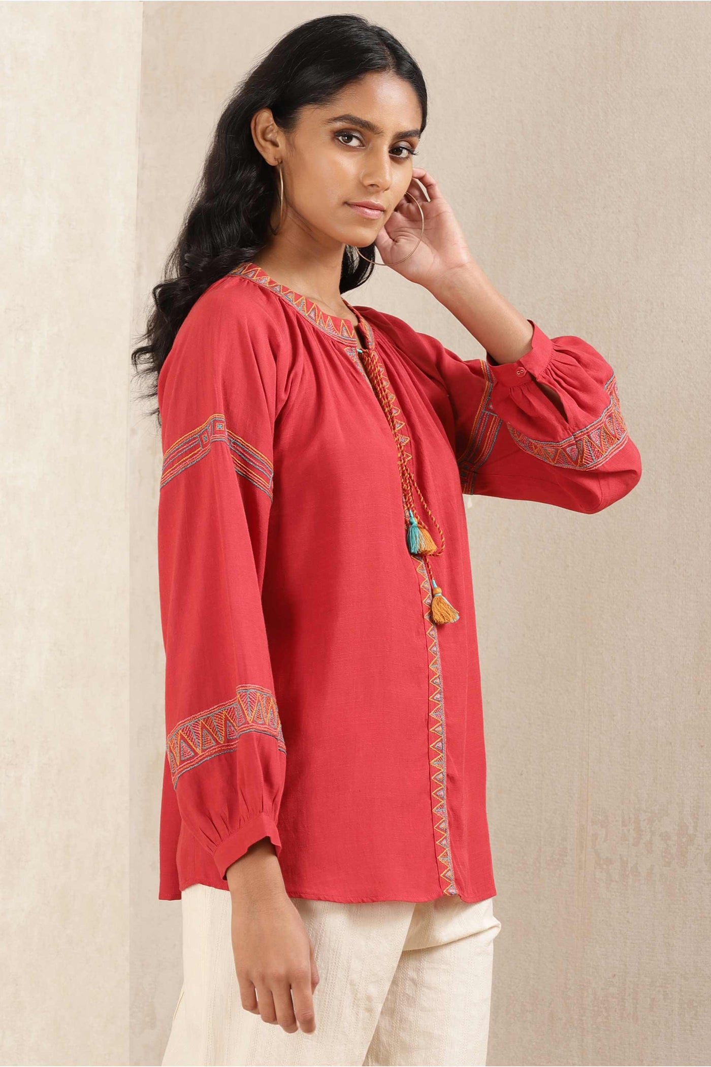 ritu kumar Red Embroidered Kurti online shopping melange singapore indian designer wear