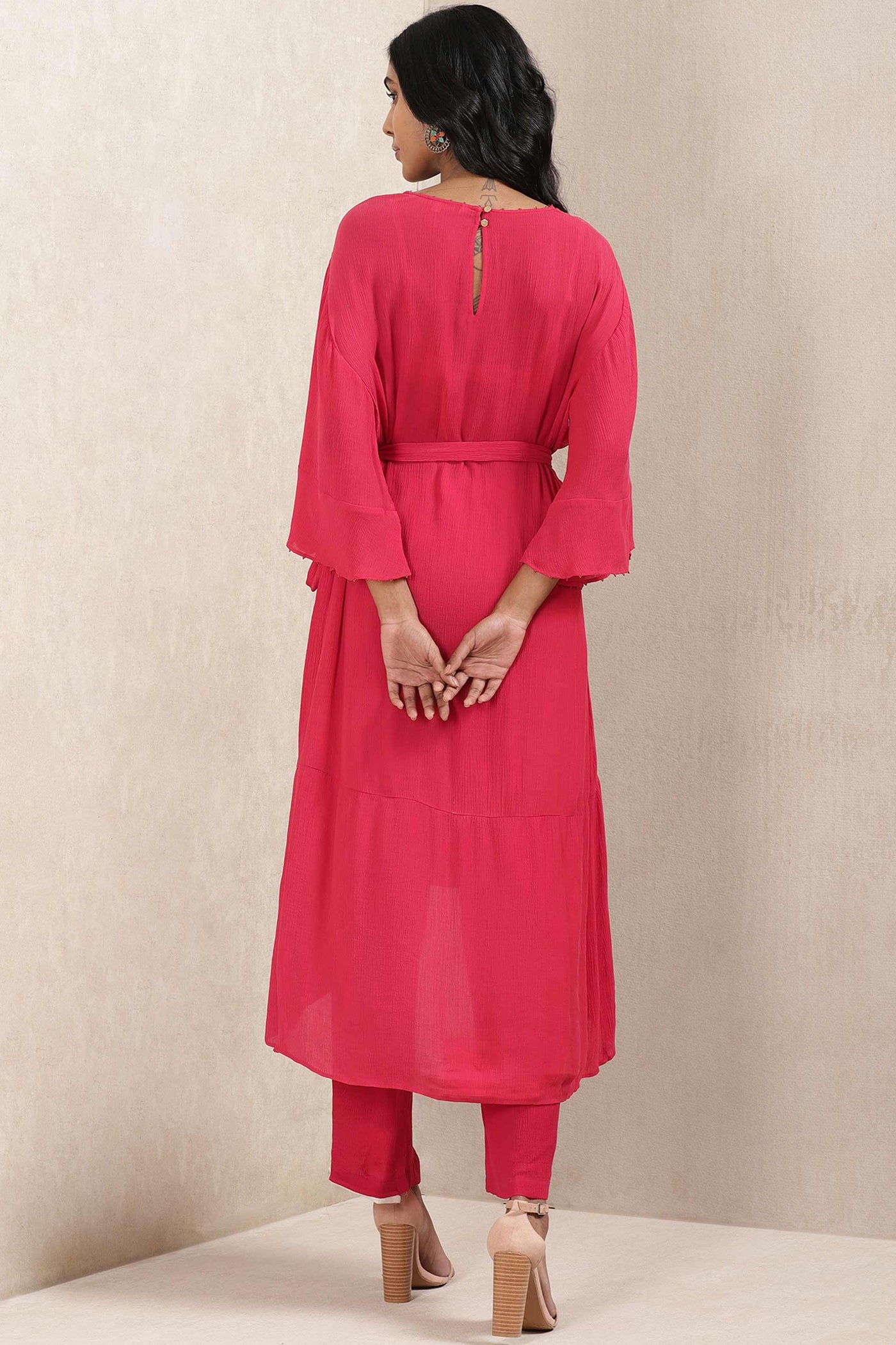 ritu kumar Red Satin Kurta With Pant online shopping melange singapore indian designer wear