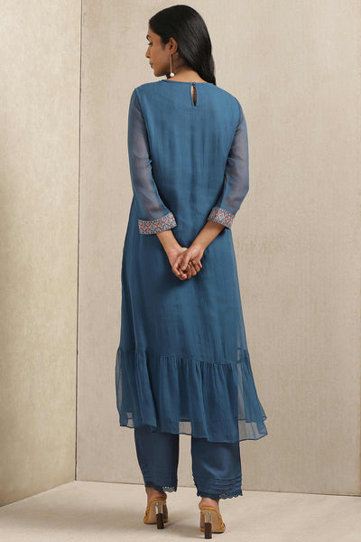 ritu kumar Teal Embroidered Suit Set festive indian designer wear online shopping melange singapore