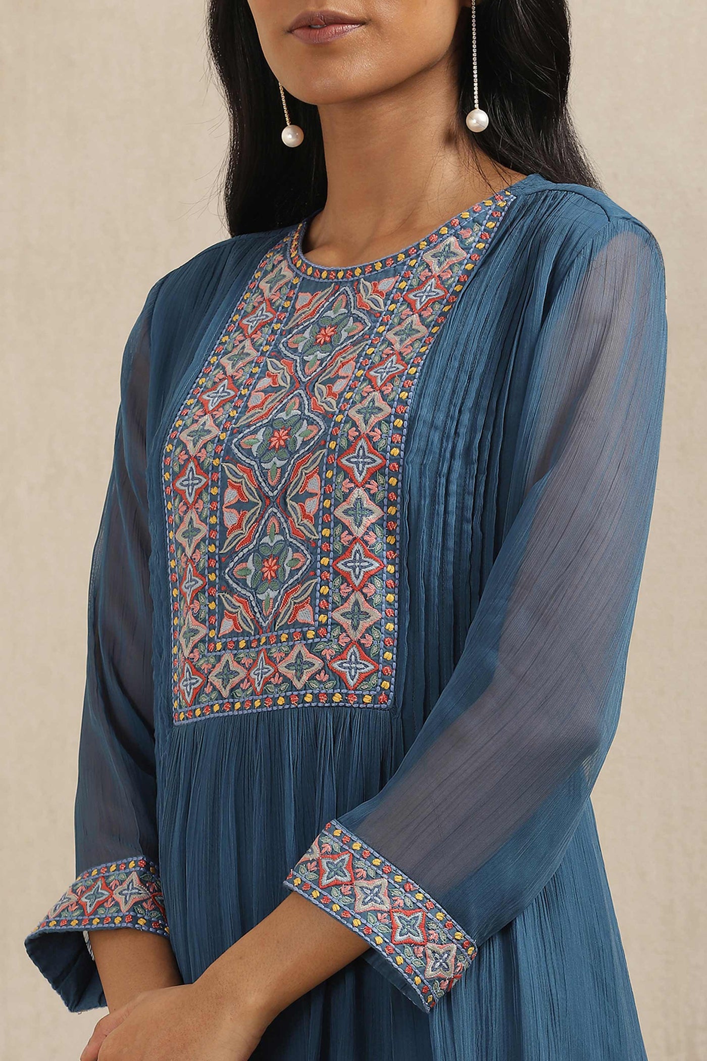 ritu kumar Teal Embroidered Suit Set festive indian designer wear online shopping melange singapore