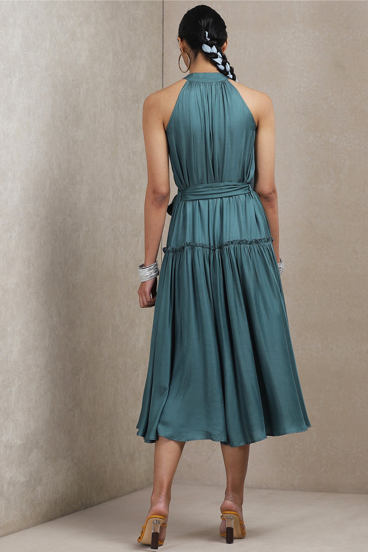 ritu kumar halter neck dress teal green online shopping melange singapore indian designer wear