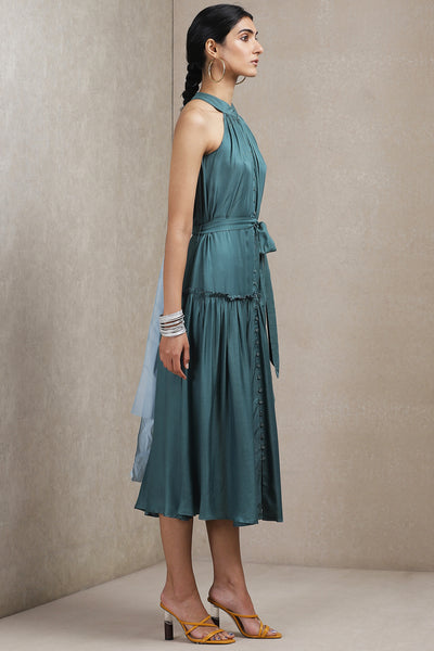 ritu kumar halter neck dress teal green online shopping melange singapore indian designer wear