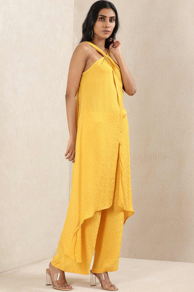 ritu kumar Yellow Satin Kurta With Pant online shopping melange singapore indian designer wear
