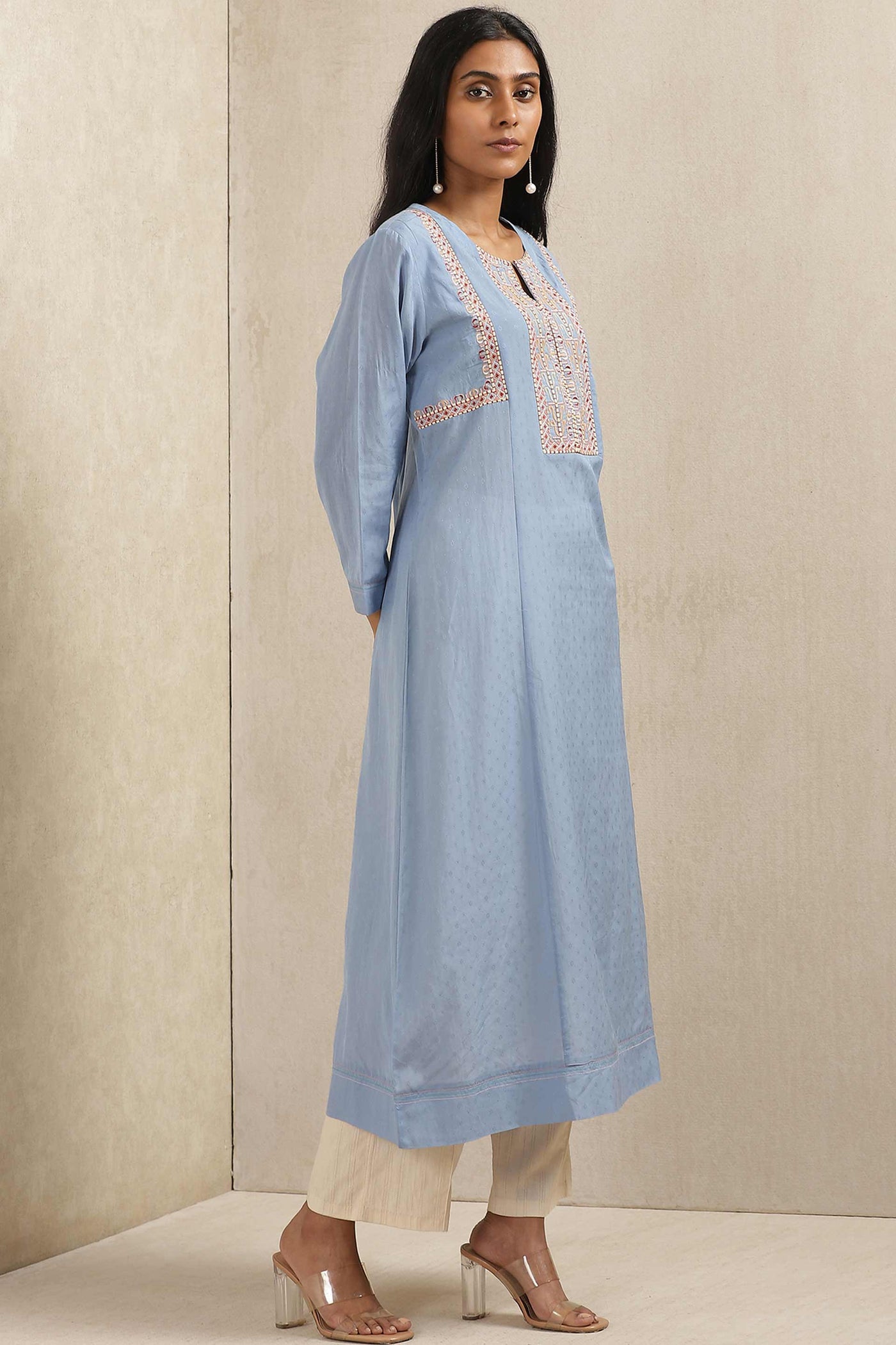 ritu kumar Blue Embroidered Kurta online shopping melange singapore indian designer wear