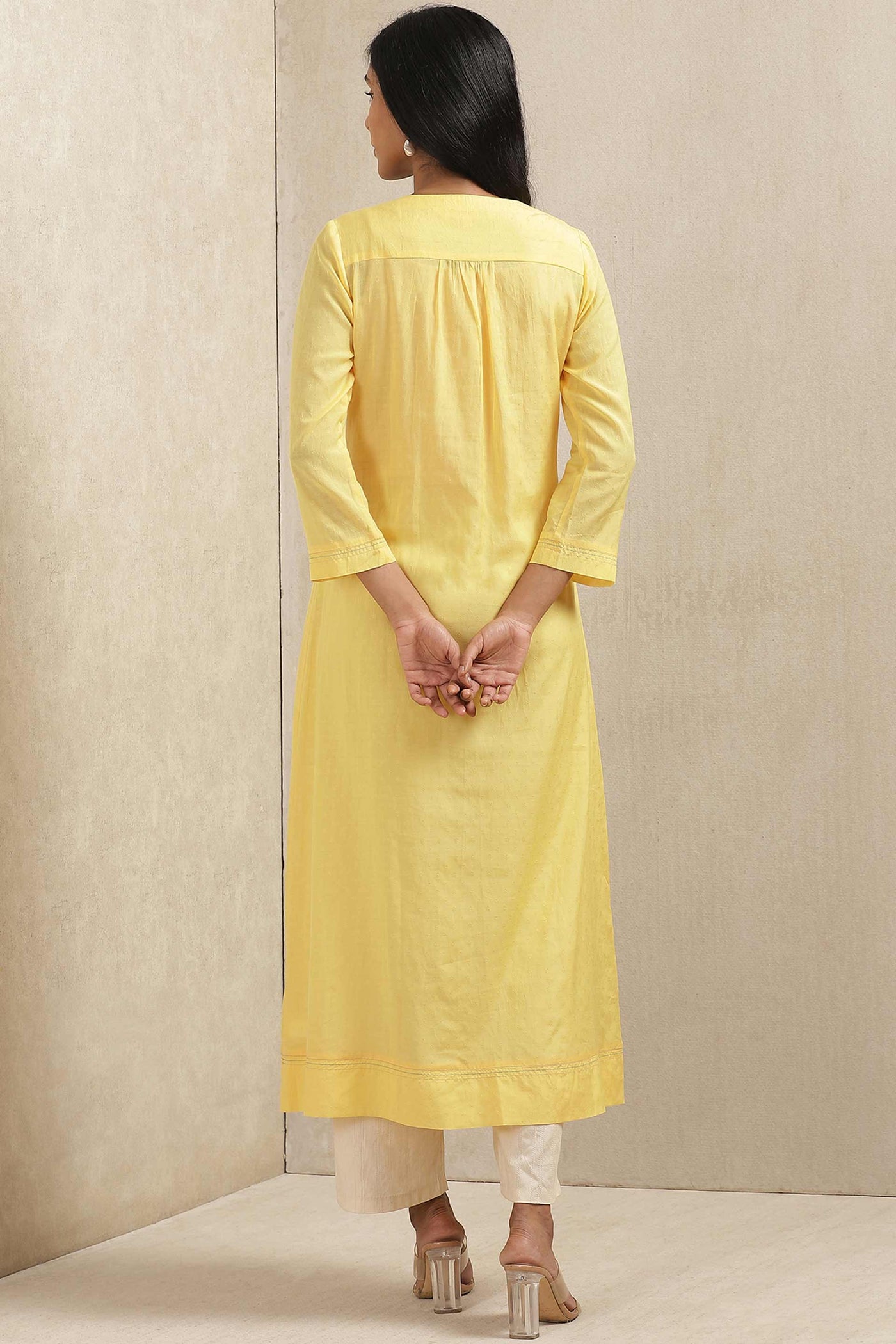 ritu kumar Yellow Embroidered Kurta online shopping melange singapore indian designer wear