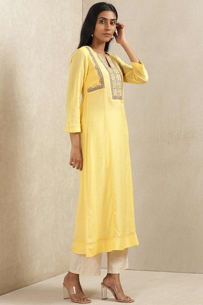 ritu kumar Yellow Embroidered Kurta online shopping melange singapore indian designer wear