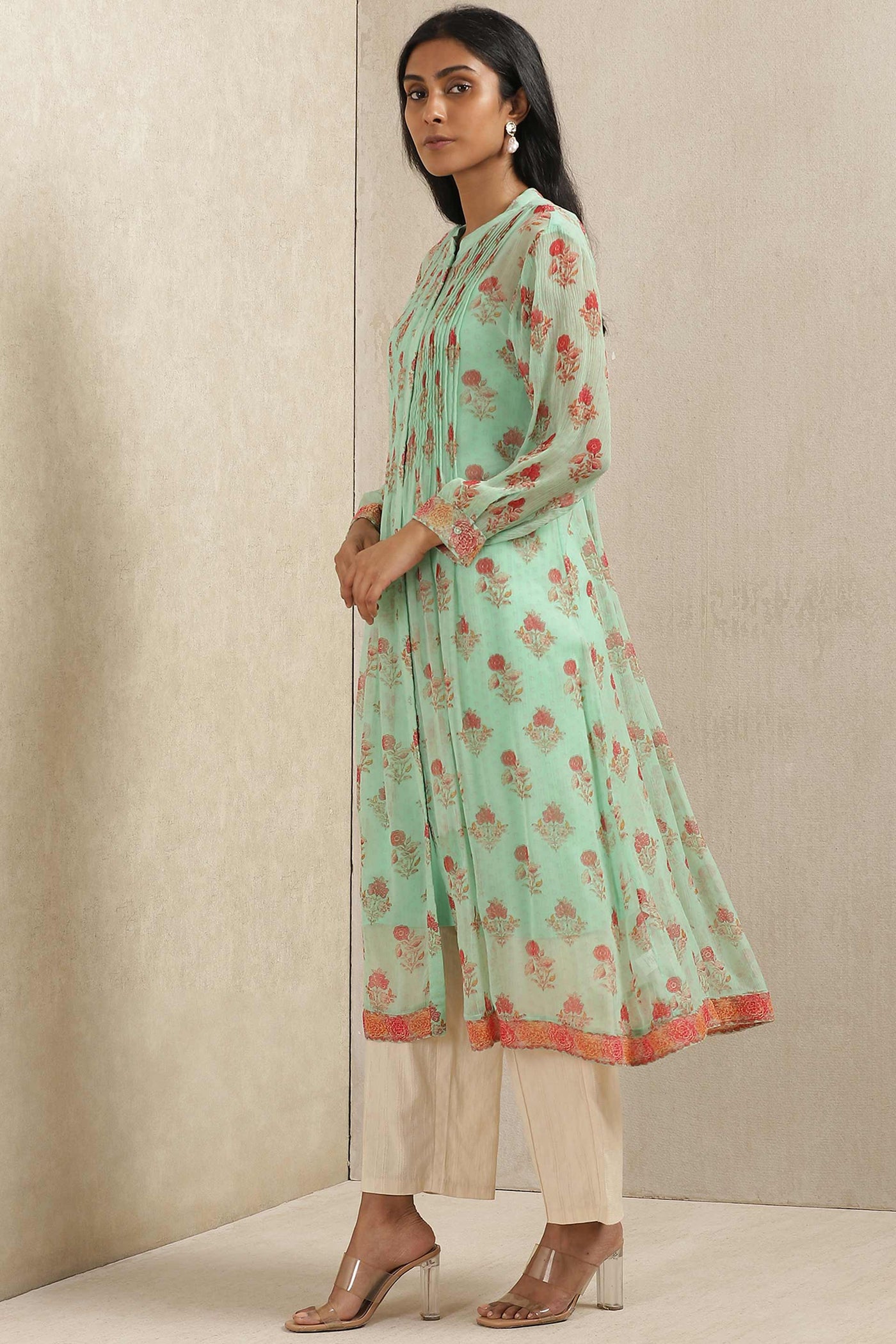 ritu kumar Mint Floral Print Kurta festive indian designer wear online shopping melange singapore