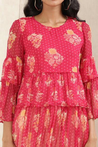 ritu kumar Pink Floral Print Kurti online shopping melange singapore indian designer wear