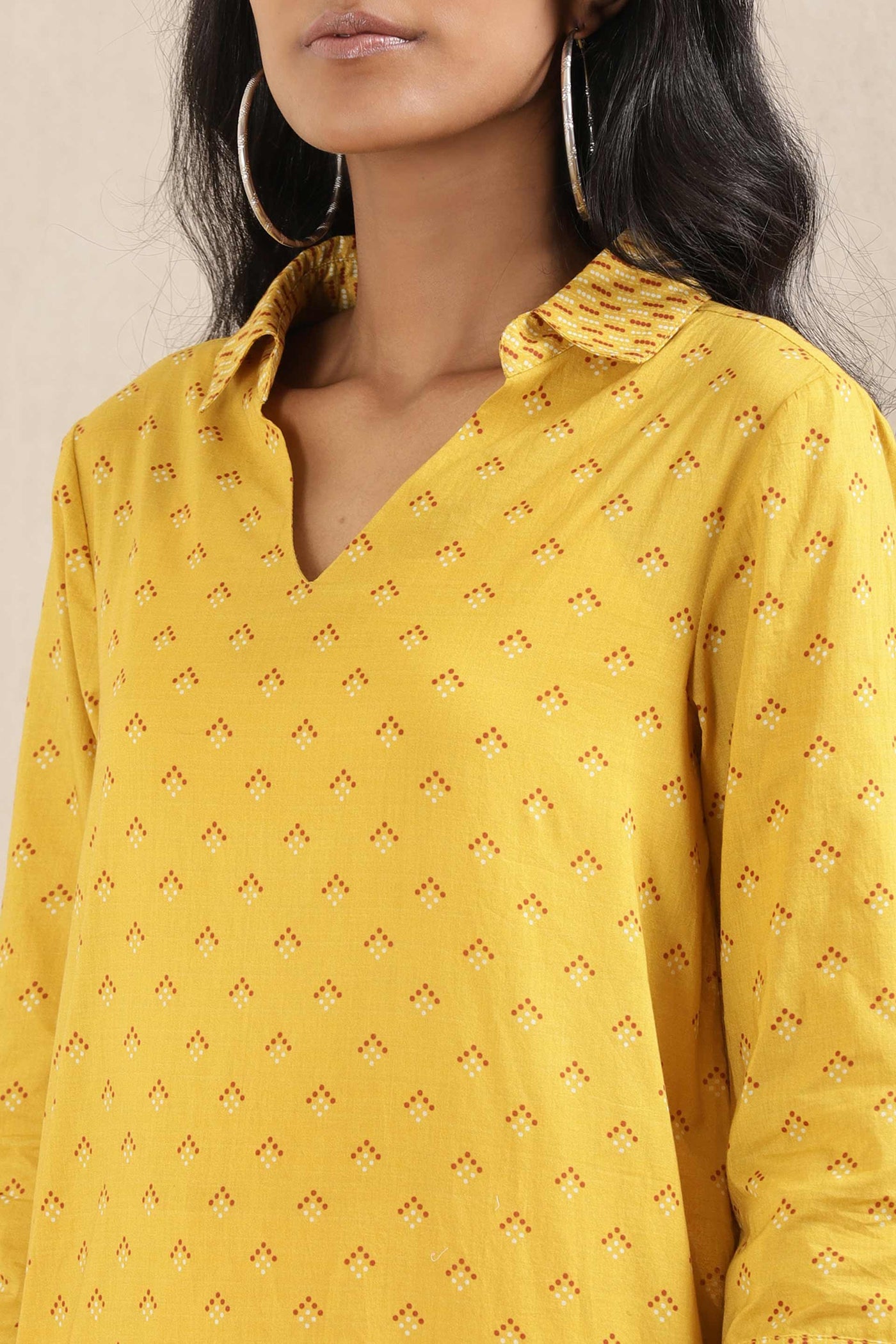 ritu kumar Yellow Printed Cotton Kurti online shopping melange singapore indian designer wear