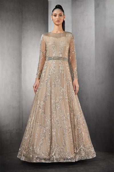 rohit gandhi rahul khanna crystal bloom gown mist indian designer wear online shopping melange singapore