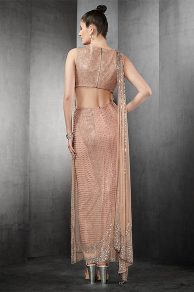 rohit gandhi rahul khanna heavily embellished draped tulle saree frosty pink indian designer wear online shopping melange singapore