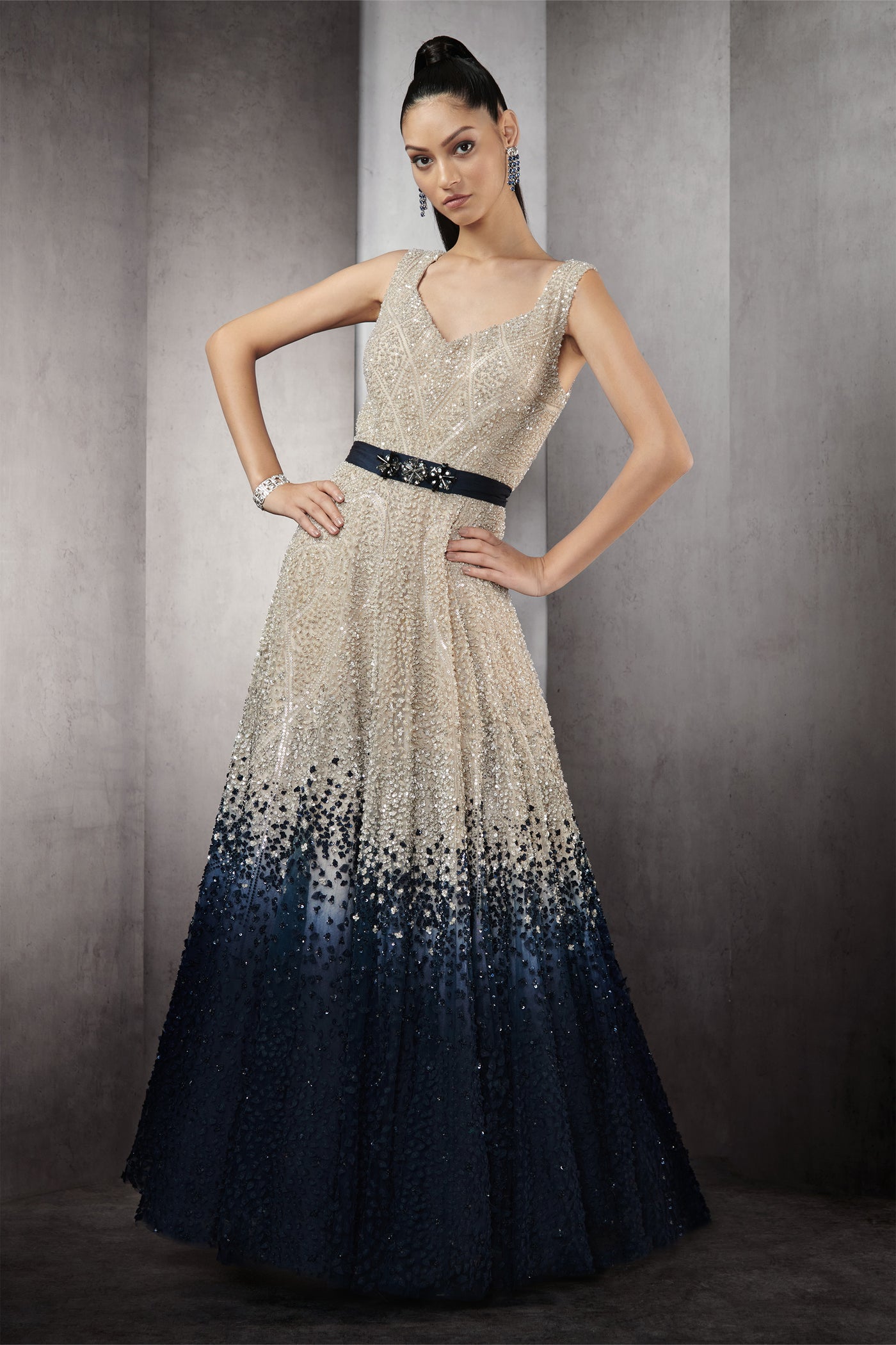 rohit gandhi rahul khanna mist skyfall ombre gown galaxy blue ombre indian designer wear online shopping melange singapore