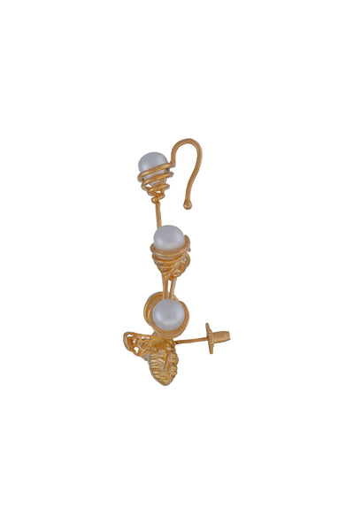 Ruhhette Mismatch ear cuff with honey bee and pearl gold fashion jewellery online shopping melange singapore indian designer wear