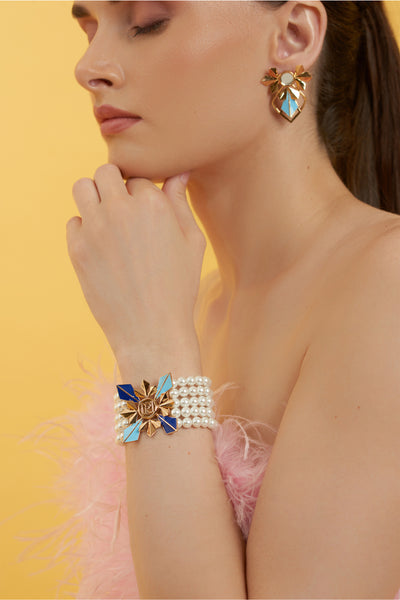 Ruhhette Clarisse Pearl Handcuff blue fashion jewellery online shopping melange singapore indian designer wear