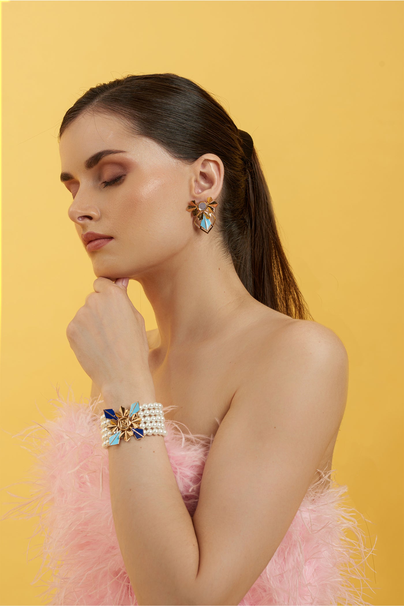 Ruhhette Clarisse Pearl Handcuff blue fashion jewellery online shopping melange singapore indian designer wear
