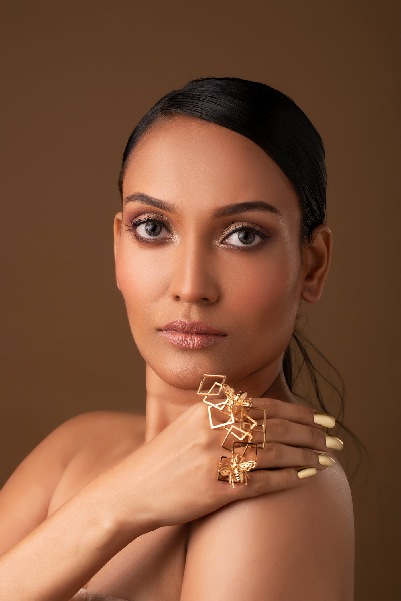 Ruhhette Squares and honey bee ring gold fashion jewellery online shopping melange singapore indian designer wear