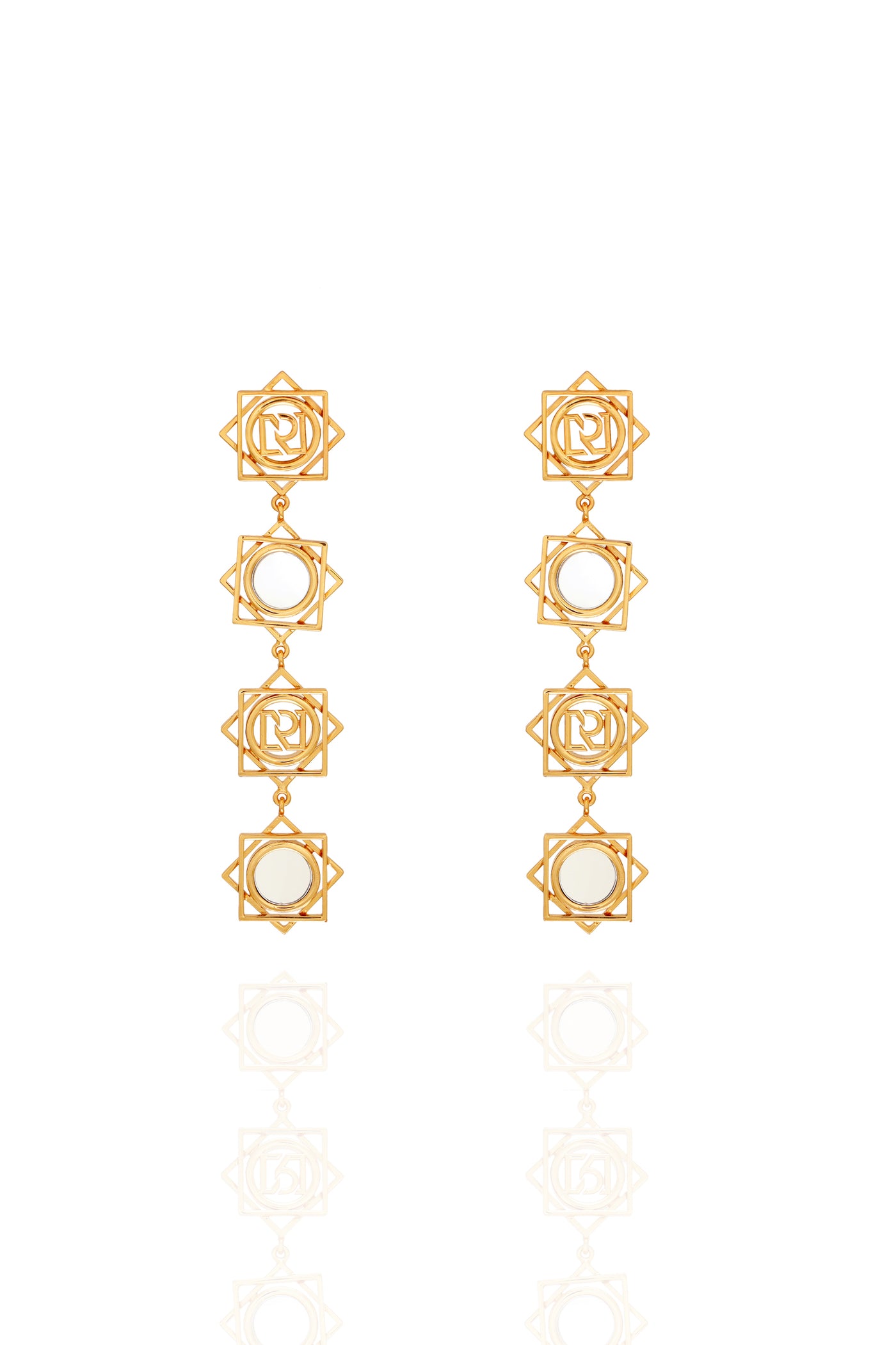 Ruhhette Gold plated Danglers with mirror fashion jewellery online shopping melange singapore indian designer wear