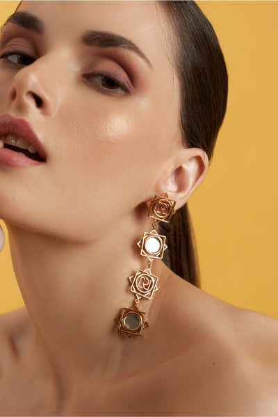 Ruhhette Gold plated Danglers with mirror fashion jewellery online shopping melange singapore indian designer wear