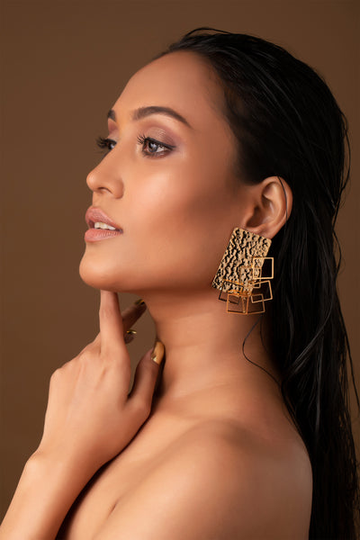 Ruhhette Oblong Earrings gold fashion jewellery online shopping melange singapore indian designer wear