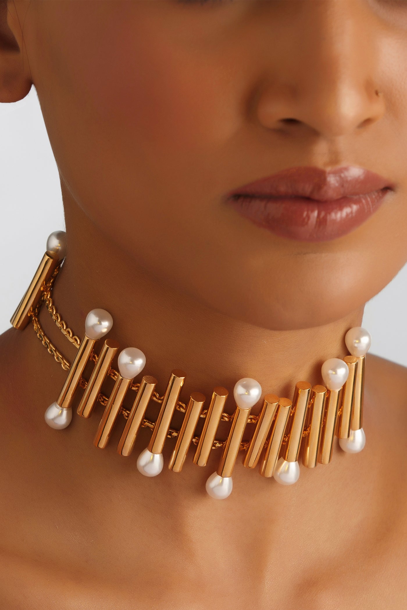 Ruhhette Choker with pipes and pearls gold fashion jewellery online shopping melange singapore indian designer wear