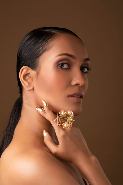 Ruhhette Honeycomb ring gold fashion jewellery online shopping melange singapore indian designer wear