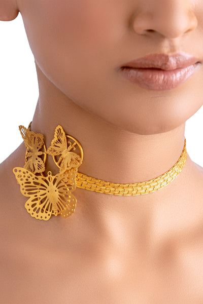 Ruhhette Choker with butterflies gold fashion jewellery online shopping melange singapore indian designer wear