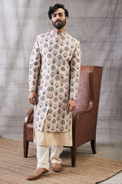 Sougat Paul Menswear Sarouk Printed Sherwani Set Indian designer wear online shopping melange singapore