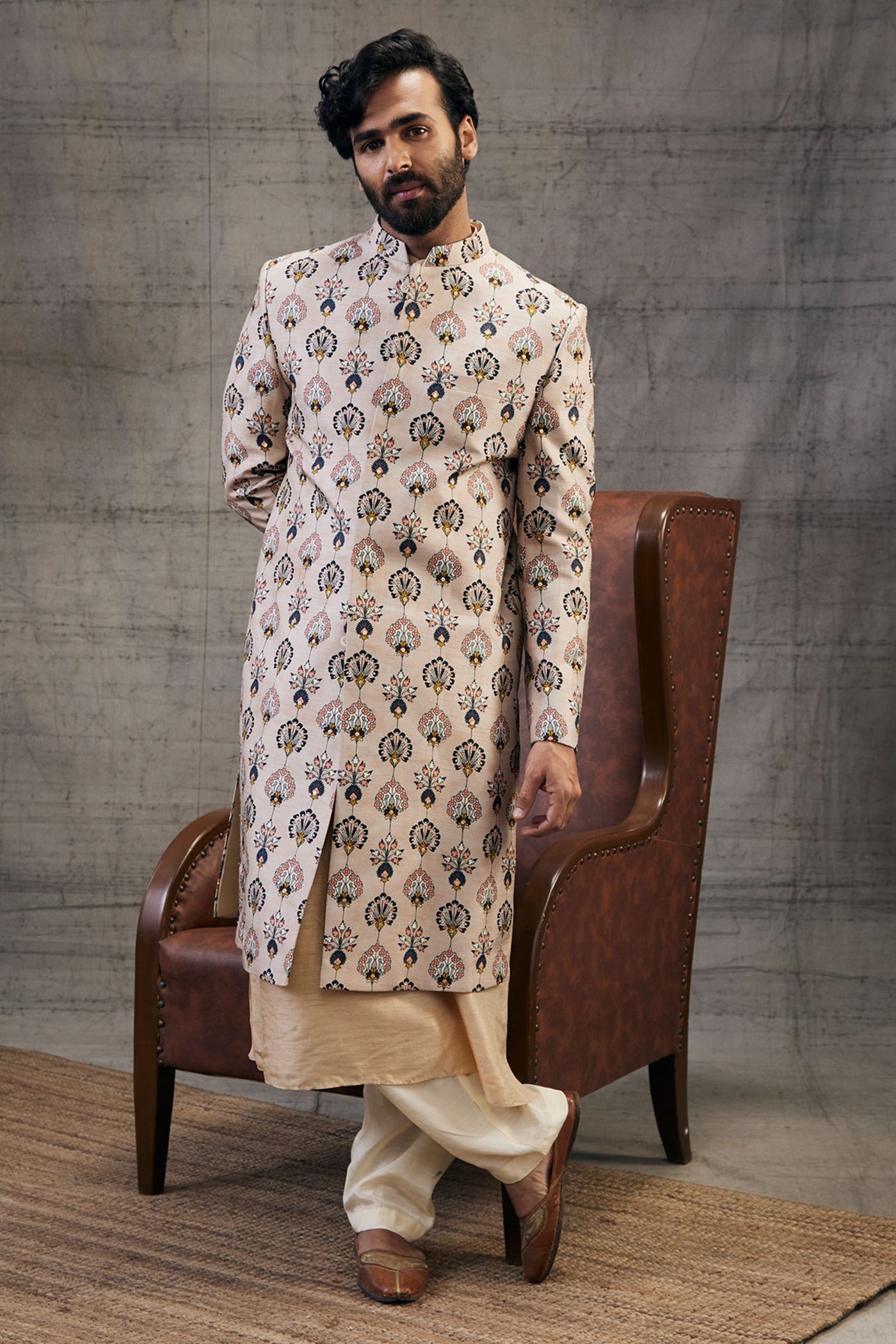 Sougat Paul Menswear Sarouk Printed Sherwani Set Indian designer wear online shopping melange singapore