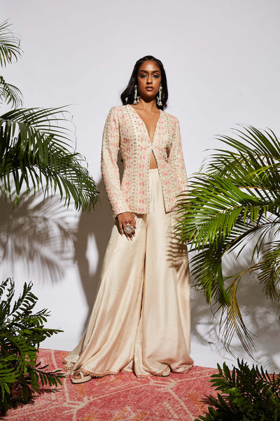 sva by sonam and paras modi Embellished Structured Jacket With Sharara Pants fusion indian designer wear online shopping melange singapore