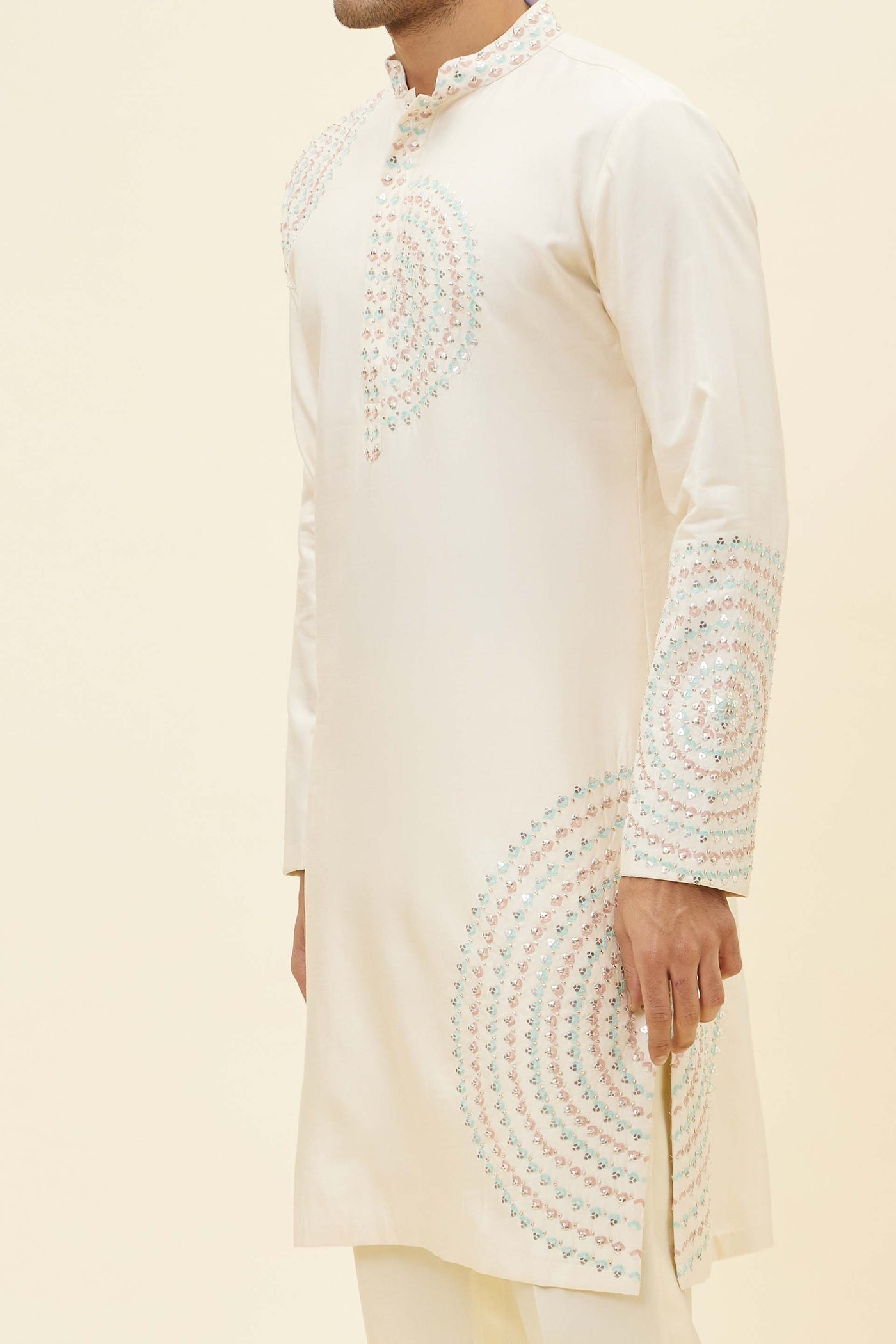 SVA Beige Kurta With Butta Embroidery With Pants indian designer fashion online shopping melange singapore