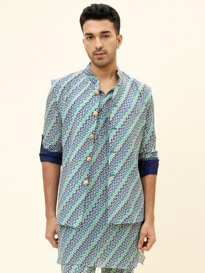 SVA Beige Leaf Print Bundi Indian designer fashion online shopping melange singapore