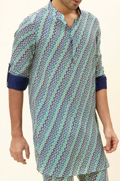 SVA Beige Leaf Print Short Shirt Style Kurta With Rolled Up Sleeves With  Beige Leaf Print Pants Indian designer fashion online shopping melange singapore