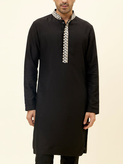 SVA Black kurta with emb on collar and kurta patti with pants Indian designer fashion online shopping melange singapore