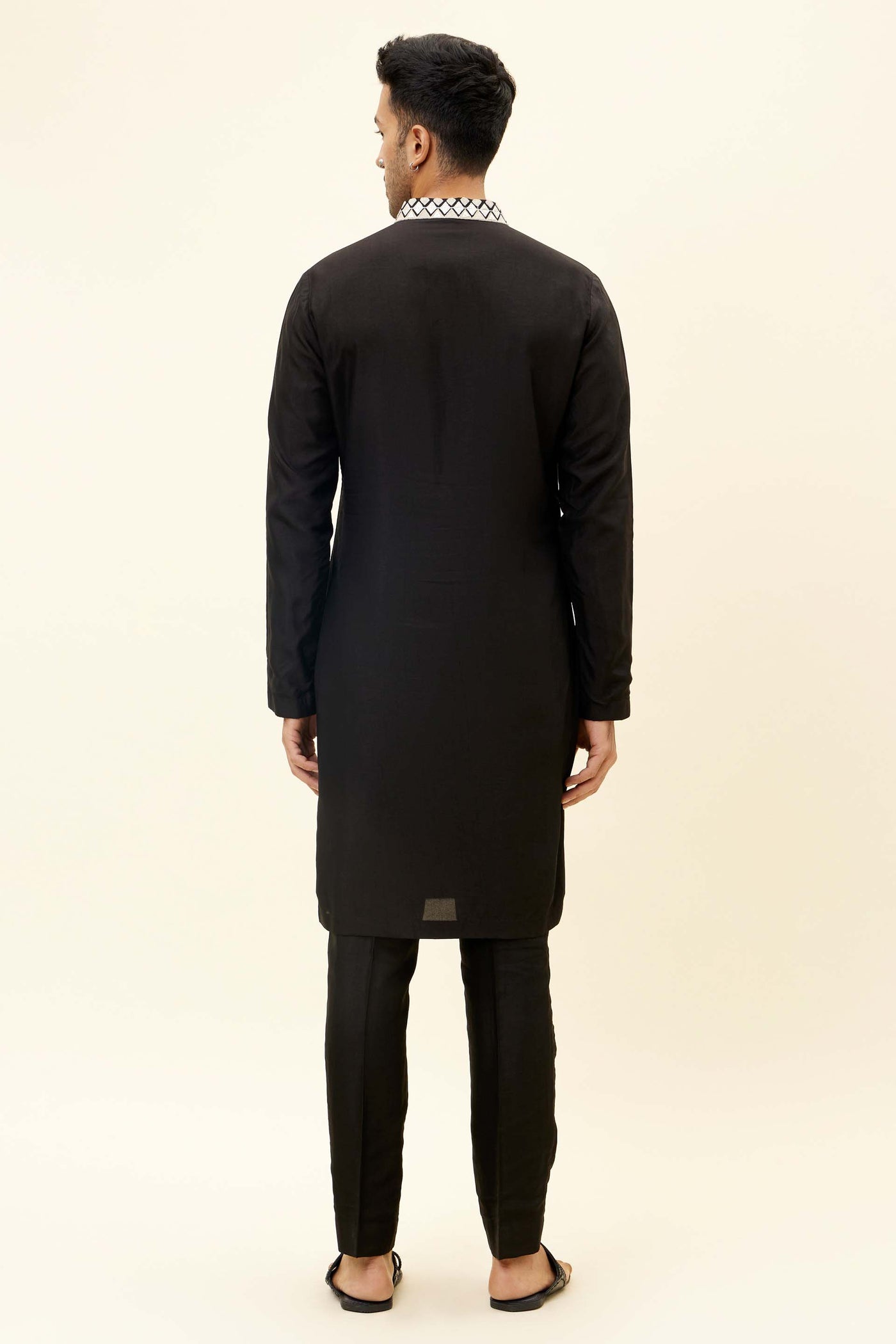 SVA Black kurta with emb on collar and kurta patti with pants Indian designer fashion online shopping melange singapore