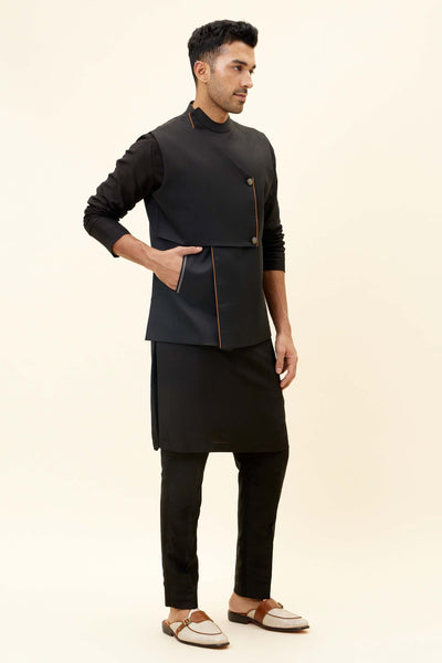 SVA Black suiting overlap crossover bundi Indian designer fashion online shopping melange singapore