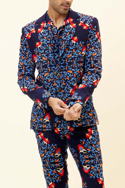 SVA Blue Big Butta Print Blazer With Pants indian designer fashion online shopping melange singapore