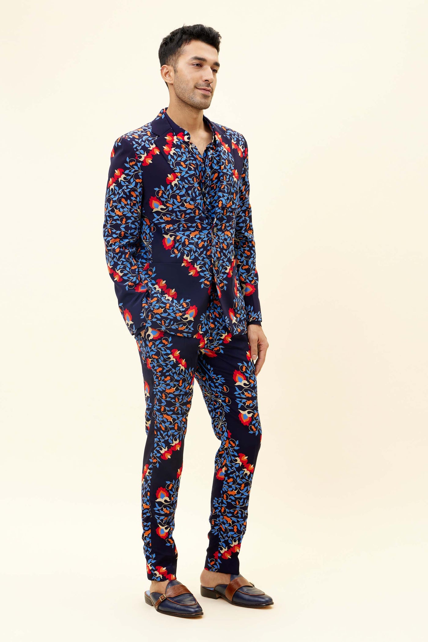 SVA Blue Big Butta Print Blazer With Pants indian designer fashion online shopping melange singapore