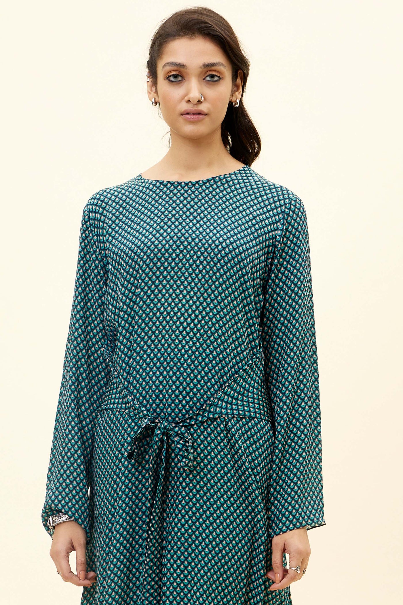 sva Blue Butti Print Front Tie Up Tunic Set online shopping melange singapore indian designer wear