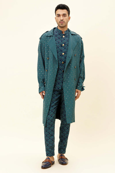 SVA Blue Butti Print Jacket With Embellishments Indian designer fashion online shopping melange singapore
