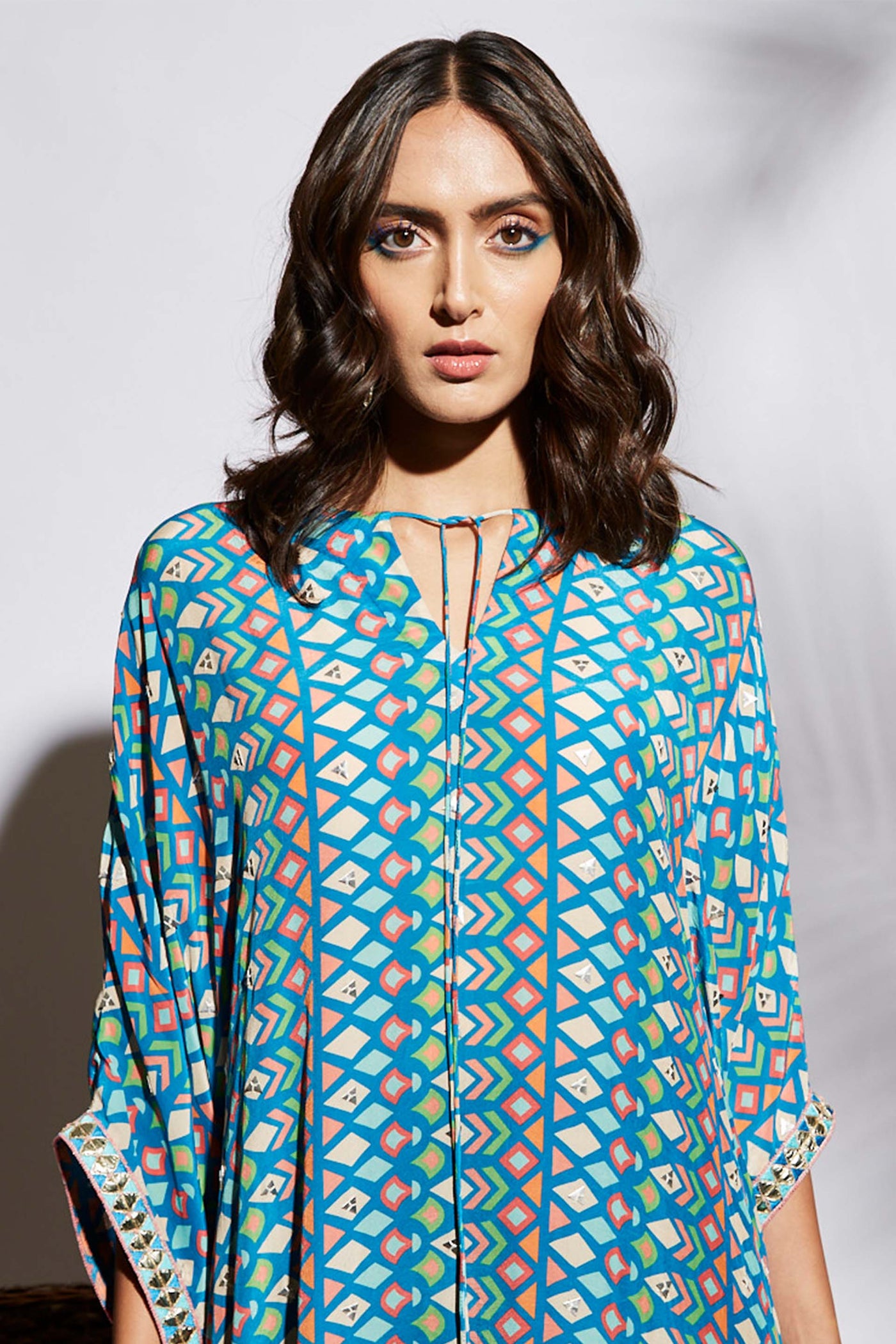 Sva by sonam and paras modi Blue Geo Print Kaftan fusion indian designer wear online shopping melange singapore