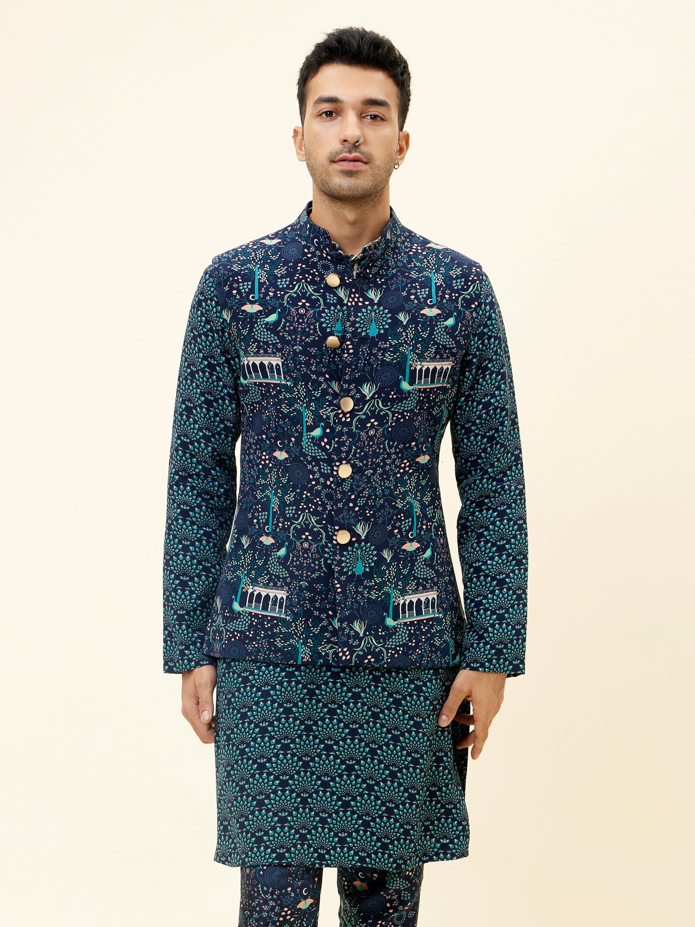 SVA Blue Mor Jaal Reversible Bundi indian designer fashion online shopping melange singapore