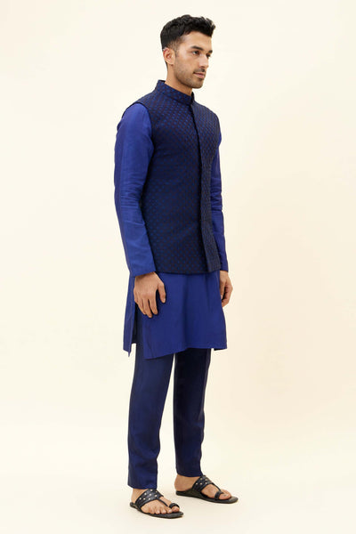 SVA Blue Self Thread Embroidered Bundi Indian designer fashion online shopping melange singapore