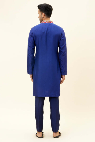 SVA Blue Solid Color Kurta With Emb On Collar And Kurta Patti Blue Solid Color Pants Indian designer fashion online shopping melange singapore