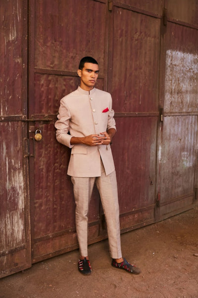 SVA Concrete Grey Bandhgala Teamed With Pants Indian designer wear online shopping melange singapore